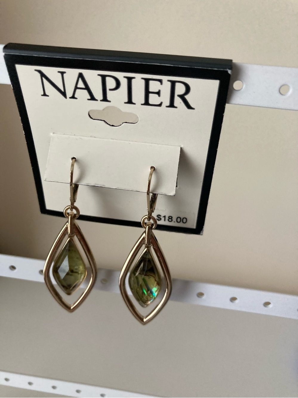Napier Gold-Tone Drop Earrings with Green Faceted Stones